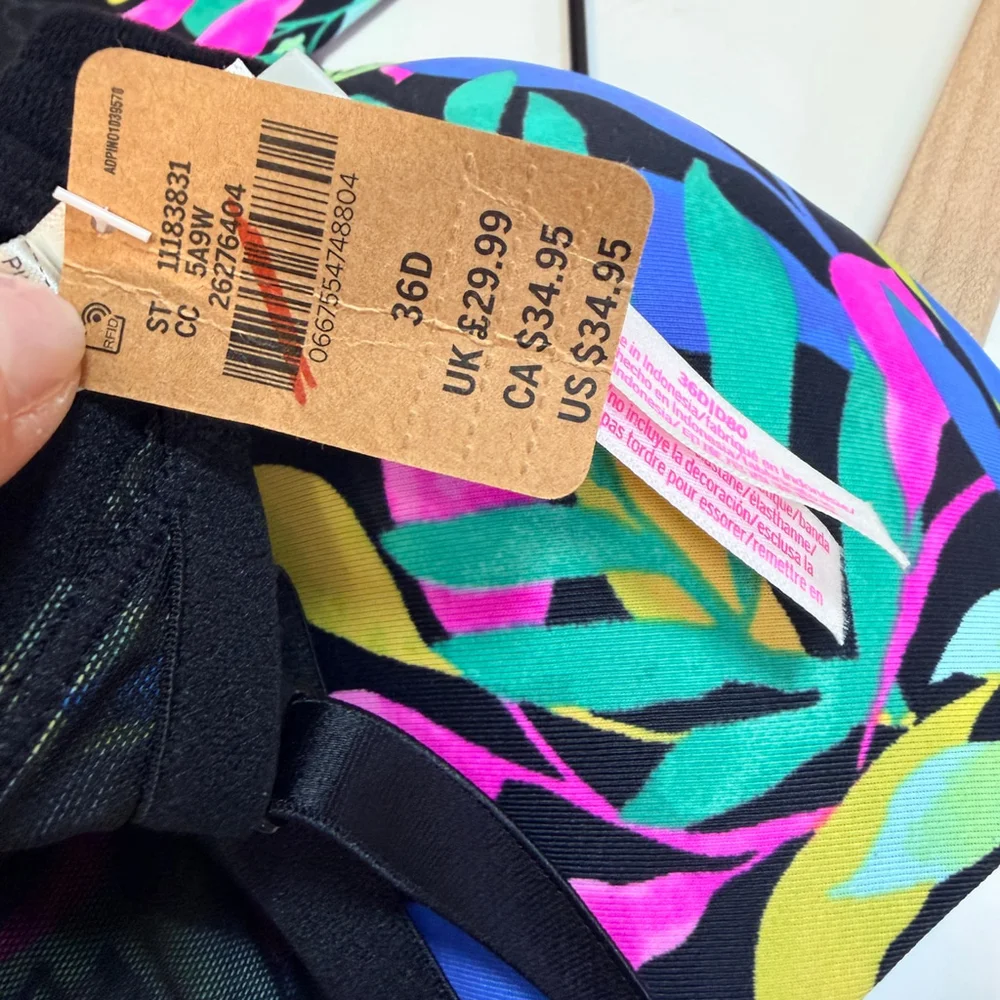 Victoria's Secret PINK Black Multi-color Leaf Print Push-Up Bra 36D NEW